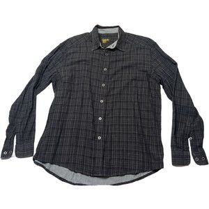 Cabelas Cotton Button Down Shirt Camping Hiking Outdoors Gray Plaid Mens 2XL